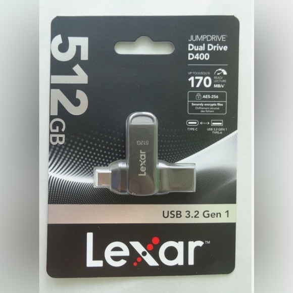 Lexar 512GB JumpDrive Dual Drive D400 USB 3.2 Gen 1 Type-C & Type-A Flash Drive - Picture 4 of 4